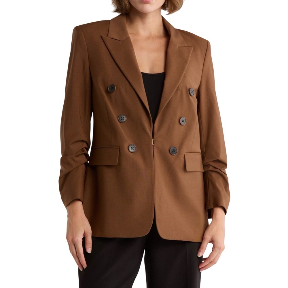 Veronica Beard Beacon Dickey Jacket Brown Whisky Ruched Sleeve Blazer Size 4 NWT